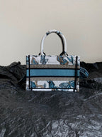 MINI BOOK TOTE 21 BUTTERFLY PATTERN BLUE CALFSKIN