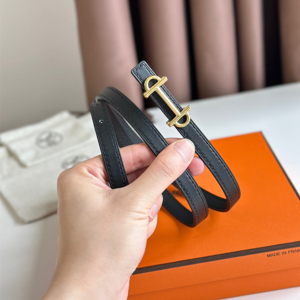 HM GAMMA BUCKLE & REVERSIBLE BLACK LEATHER STRAP 13MM GOLD HARDWARE
