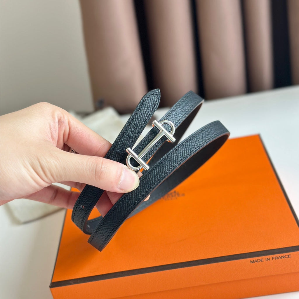 HM GAMMA BUCKLE & REVERSIBLE BLACK LEATHER STRAP 13MM SILVER HARDWARE