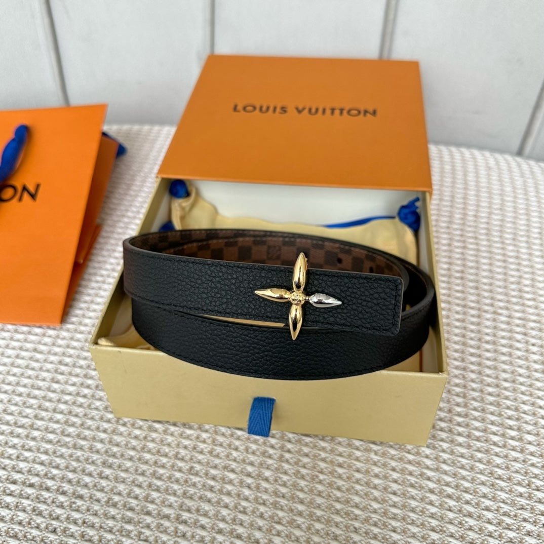 LV FLOWERGRAM 25 MM REVERSIBLE BELT IN BROWN DAMIER CALFSKIN GOLD MIX SILVER HARDWARE