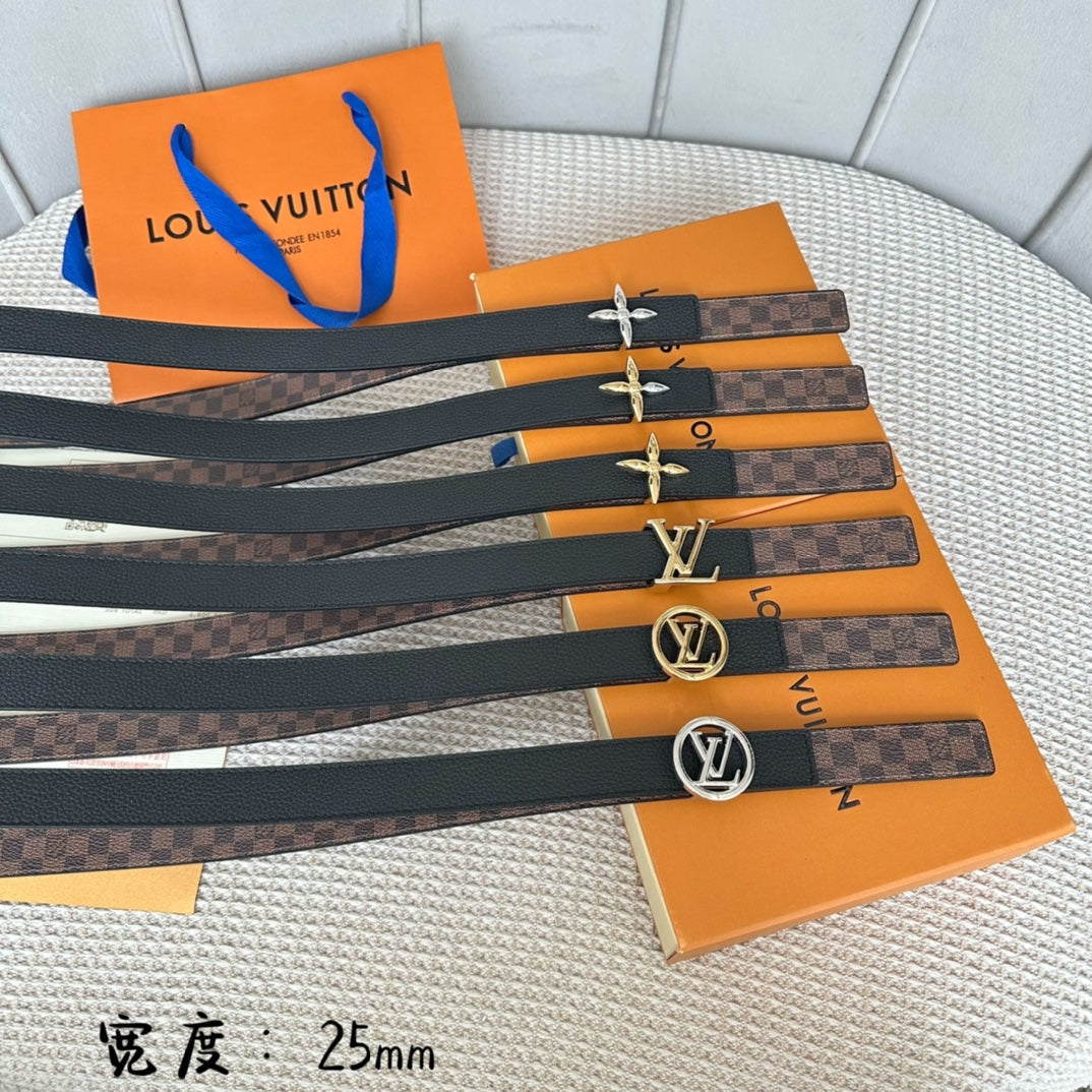 LV FLOWERGRAM 25 MM REVERSIBLE BELT IN BROWN DAMIER CALFSKIN GOLD MIX SILVER HARDWARE