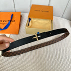 LV FLOWERGRAM 25 MM REVERSIBLE BELT IN BROWN DAMIER CALFSKIN GOLD MIX SILVER HARDWARE