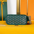 ANJOU MINI BAG 20 IN GREEN GOYARDINE CANVAS AND CALFSKIN WITH CARTOON PATCH
