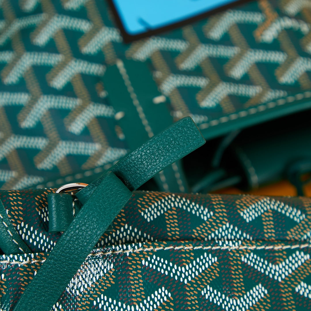 ANJOU MINI BAG 20 IN GREEN GOYARDINE CANVAS AND CALFSKIN WITH CARTOON PATCH