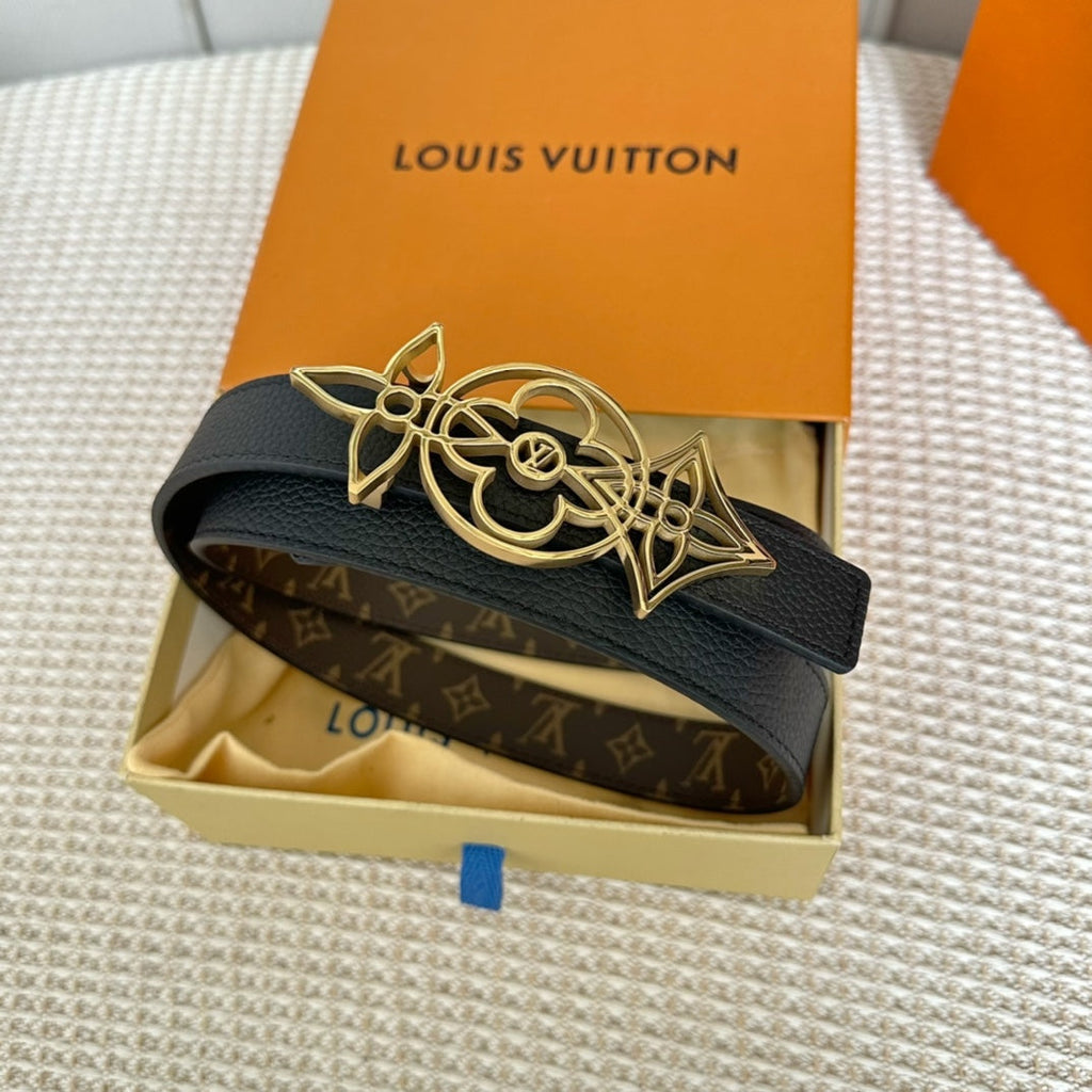 LV MEDIUM 25 MM BELT IN BLACK CALFSKIN GOLD HARDWARE