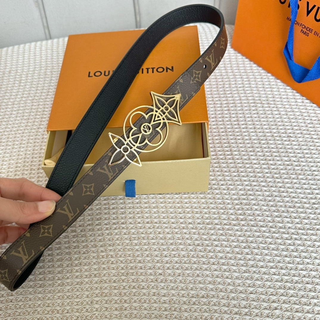 LV MEDIUM 25 MM BELT IN BLACK CALFSKIN GOLD HARDWARE