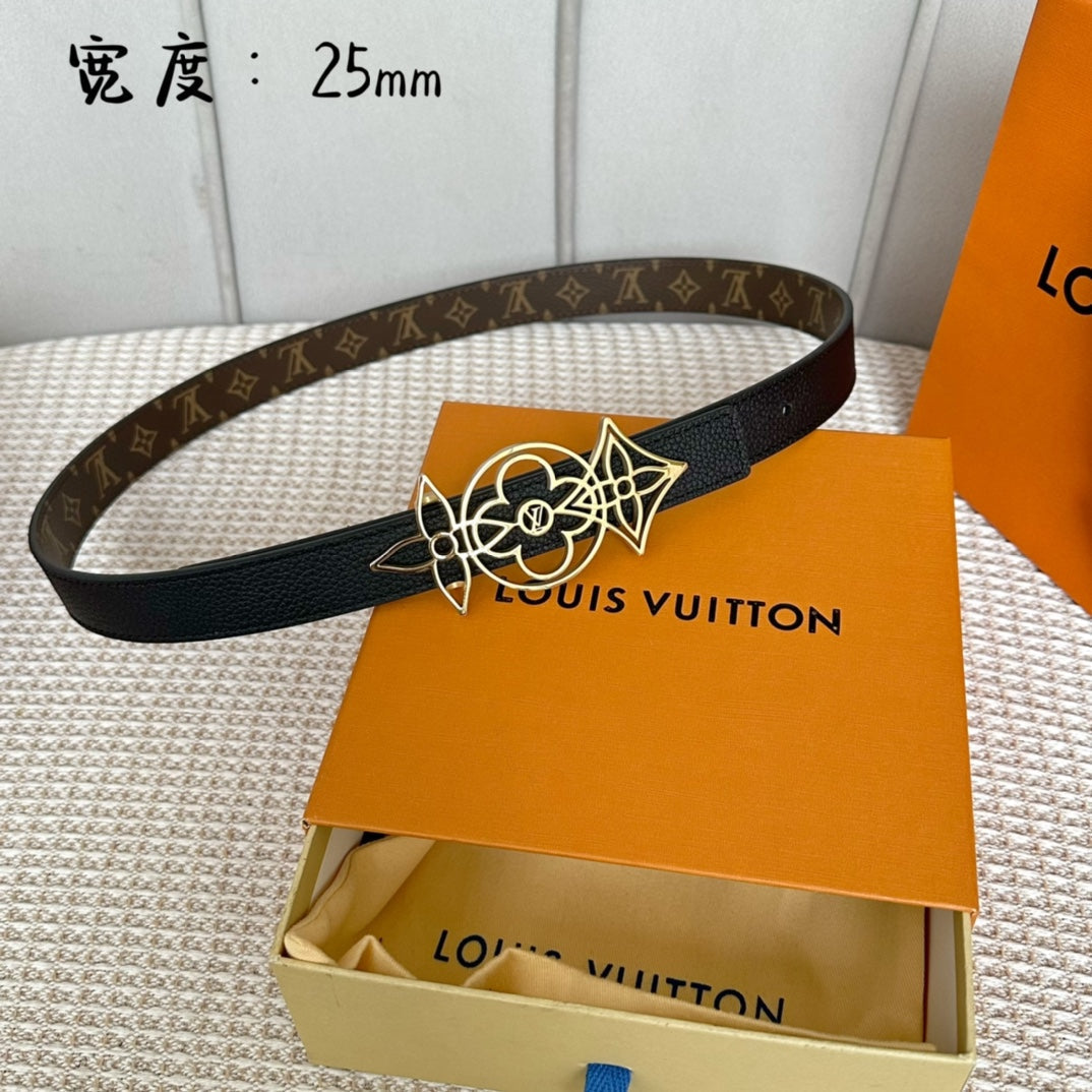 LV MEDIUM 25 MM BELT IN BLACK CALFSKIN GOLD HARDWARE