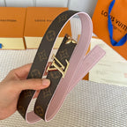 PRETTY LV 30MM REVERSIBLE BELT IN LIGHT PINK CALFSKIN GOLD HARDWARE