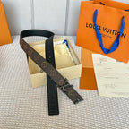 PRETTY LV 30MM REVERSIBLE BELT IN BLACK CALFSKIN BLACK HARDWARE