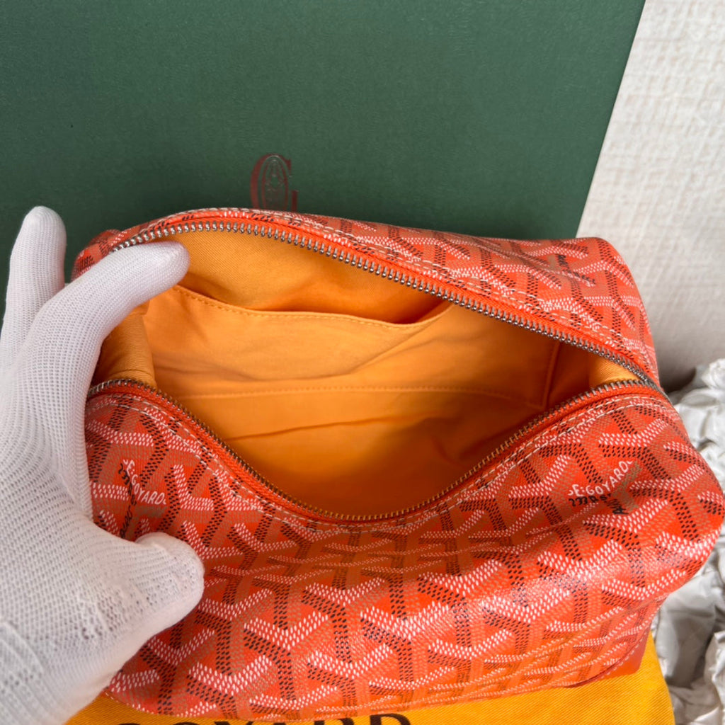 BOWLING TOILETRY BAG 25 IN RED ORANGE GOYARDINE CANVAS AND CALFSKIN
