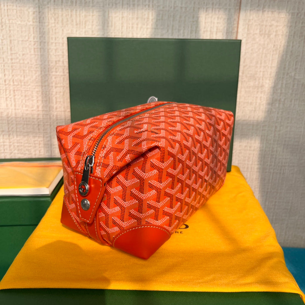 BOWLING TOILETRY BAG 25 IN RED ORANGE GOYARDINE CANVAS AND CALFSKIN
