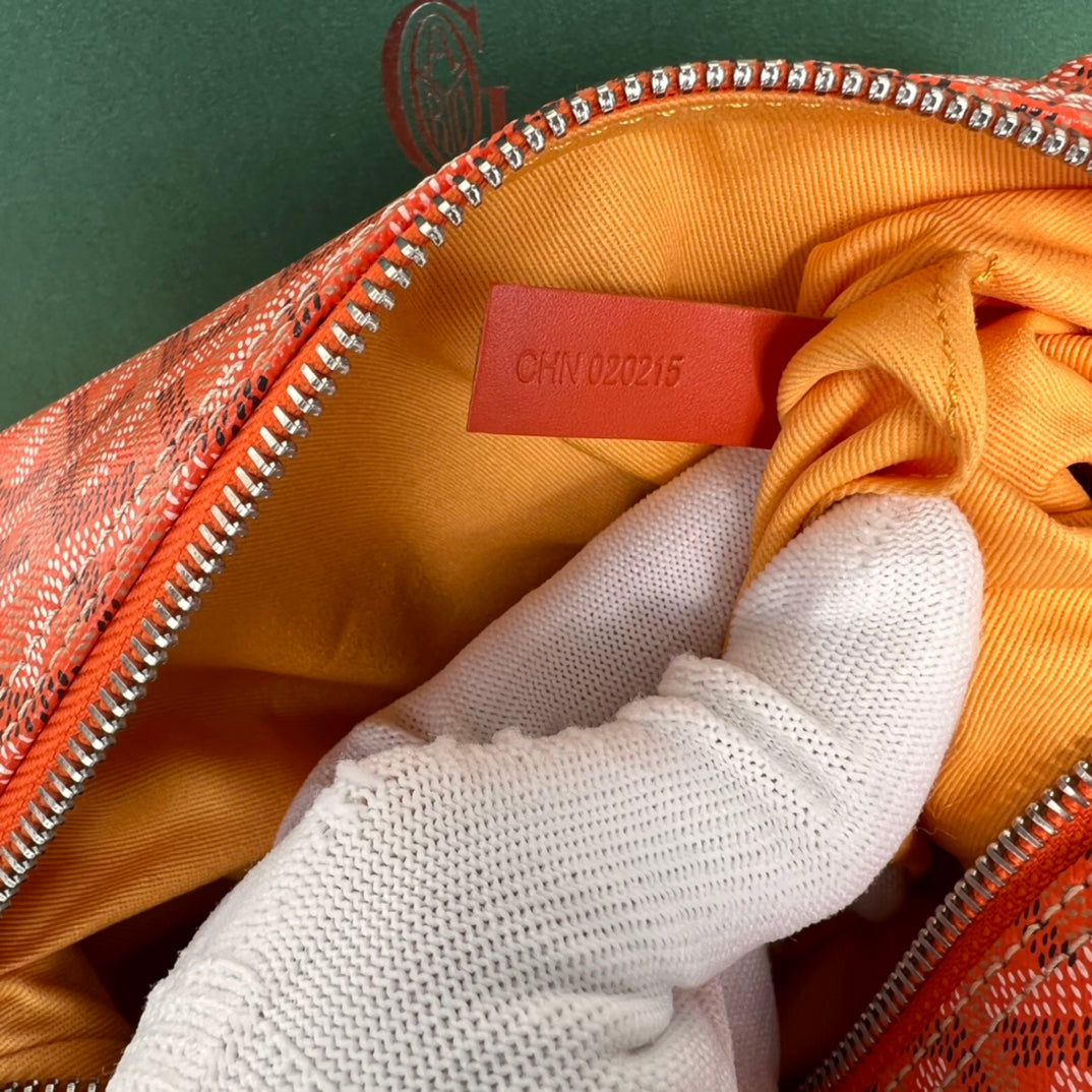 BOWLING TOILETRY BAG 25 IN RED ORANGE GOYARDINE CANVAS AND CALFSKIN