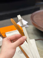 HM FOCUS BUCKLE & REVERSIBLE BRONZE BROWN AND WHITE LEATHER STRAP 13MM SILVER HARDWARE
