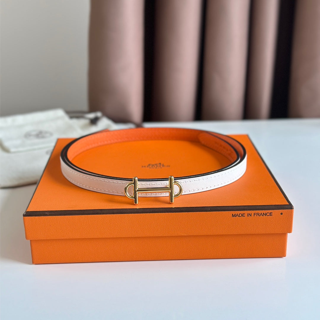 HM GAMMA BUCKLE & REVERSIBLE WHITE AND ORANGE LEATHER STRAP 13MM GOLD HARDWARE