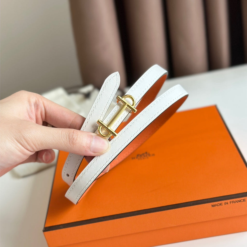 HM GAMMA BUCKLE & REVERSIBLE WHITE AND ORANGE LEATHER STRAP 13MM GOLD HARDWARE