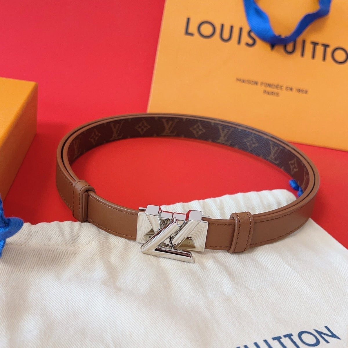 LV GO-14 20MM BELT IN BRONZE BROWN CALFSKIN SILVER HARDWARE