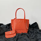 ANJOU MINI BAG 20 IN RED ORANGE GOYARDINE CANVAS AND CALFSKIN