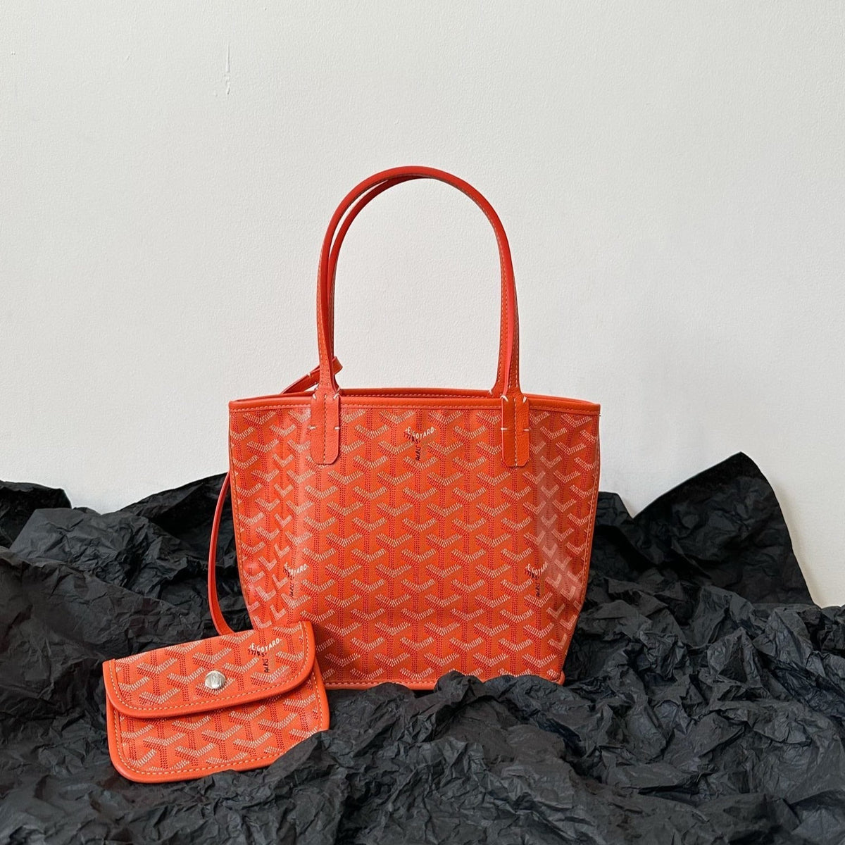 ANJOU MINI BAG 20 IN RED ORANGE GOYARDINE CANVAS AND CALFSKIN