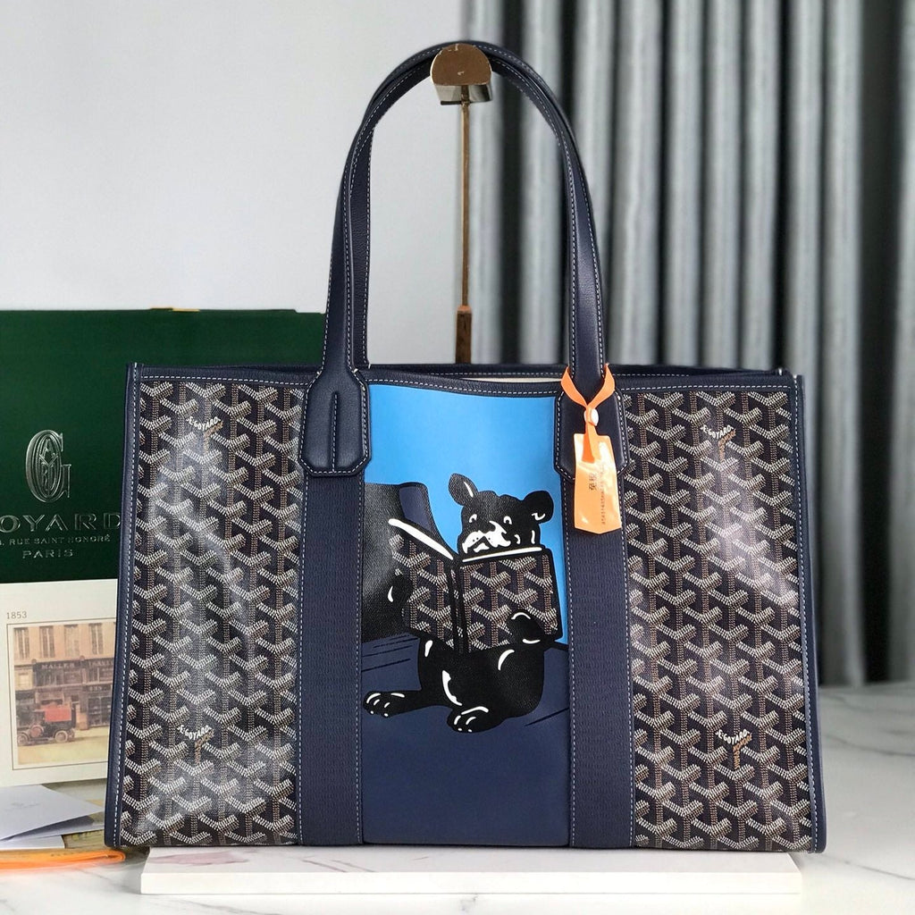GOYA VILLETTE TOTE 45 IN NAVY BLUE GOYARDINE CANVAS