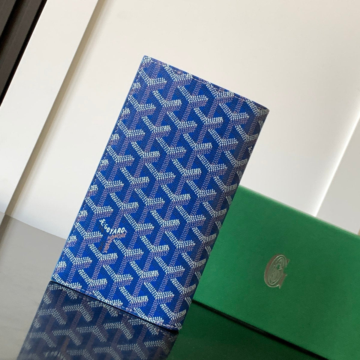 RICHELIEU CHECKBOOK WALLET 19 IN SAPPHIRE BLUE GOYARDINE CANVAS AND CALFSKIN