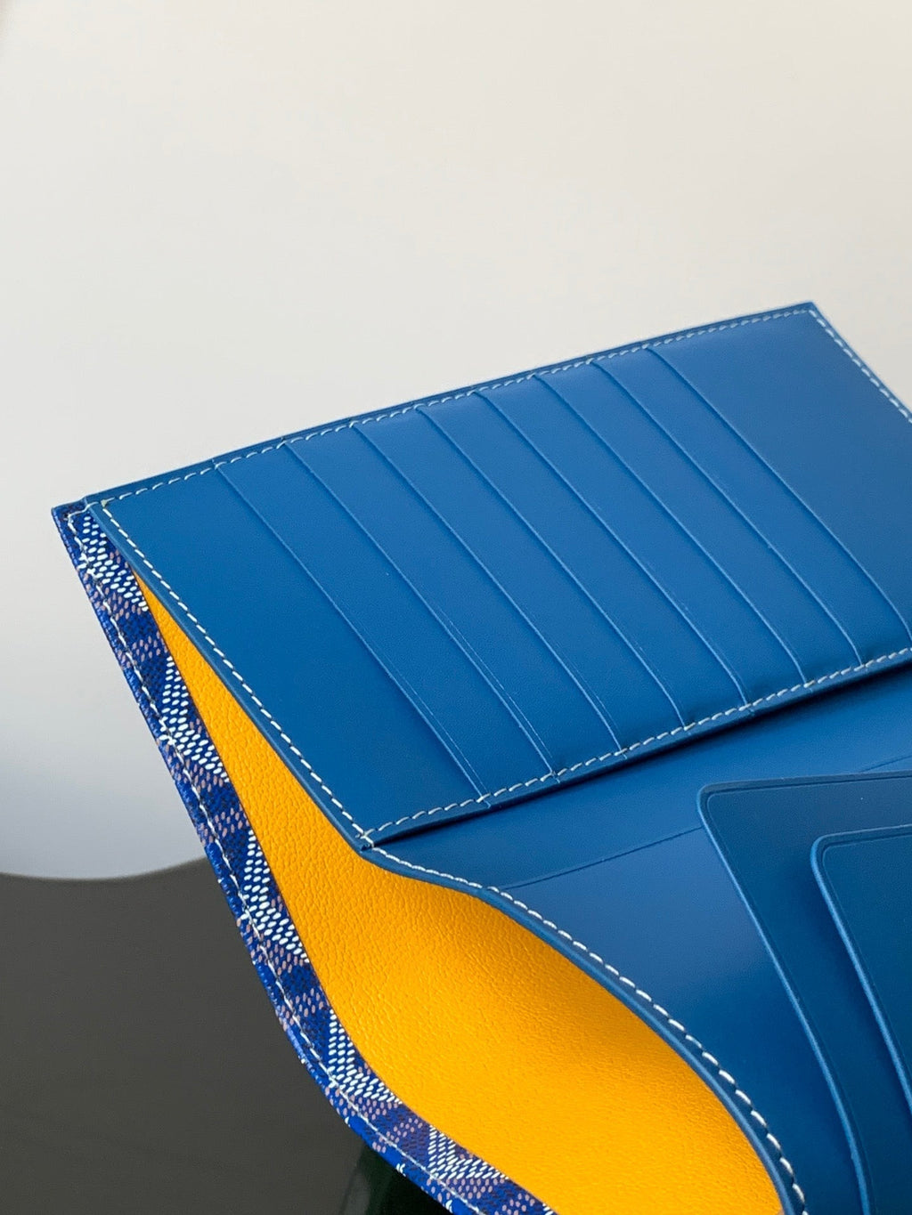 RICHELIEU CHECKBOOK WALLET 19 IN SAPPHIRE BLUE GOYARDINE CANVAS AND CALFSKIN