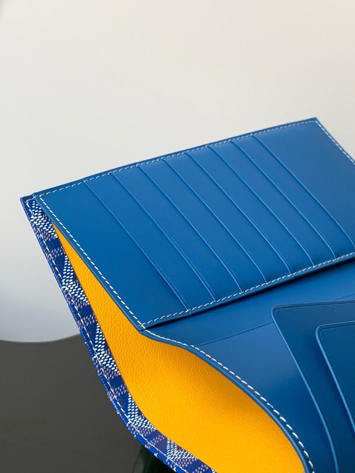 RICHELIEU CHECKBOOK WALLET 19 IN SAPPHIRE BLUE GOYARDINE CANVAS AND CALFSKIN