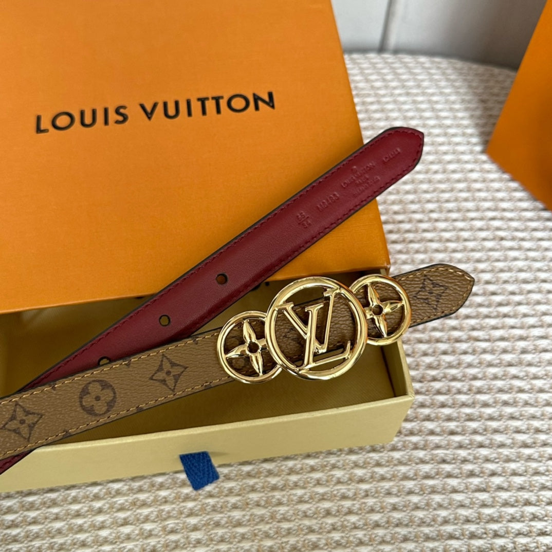 LV S-LOCK BELT 20 MM BROWN MONOGRAM AND AUBURN RED CALFSKIN GOLD HARDWARE