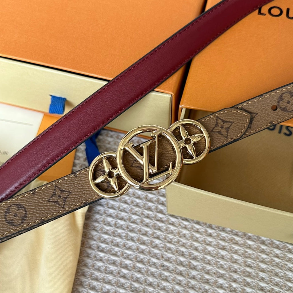LV S-LOCK BELT 20 MM BROWN MONOGRAM AND AUBURN RED CALFSKIN GOLD HARDWARE
