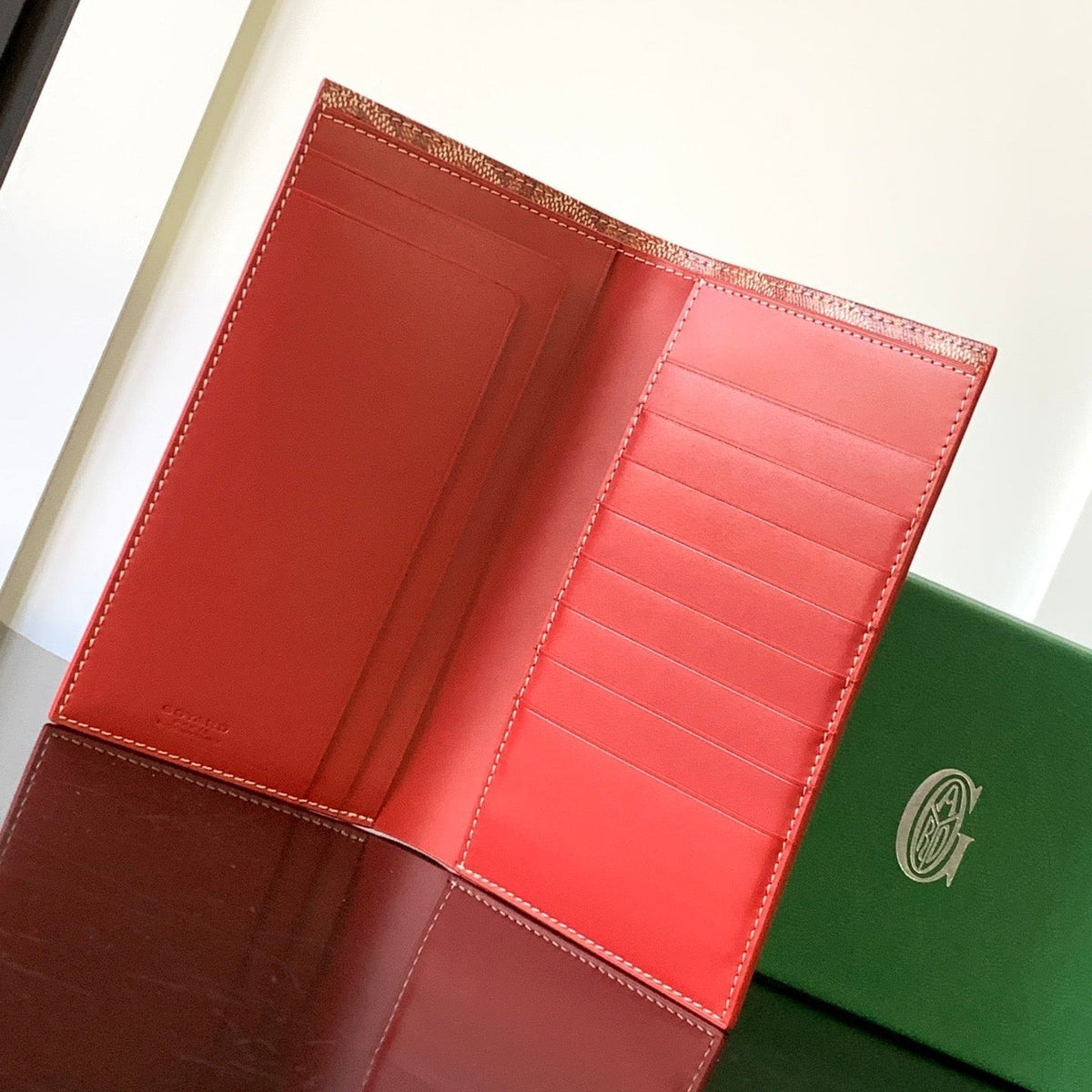 RICHELIEU CHECKBOOK WALLET 19 IN PERSIAN RED GOYARDINE CANVAS AND CALFSKIN