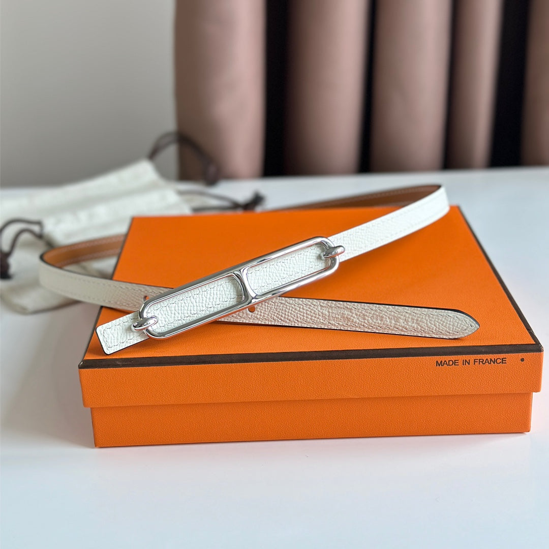 HM ROULIS BUCKLE & REVERSIBLE CINNAMON BROWN AND WHITE LEATHER STRAP 13MM SILVER HARDWARE