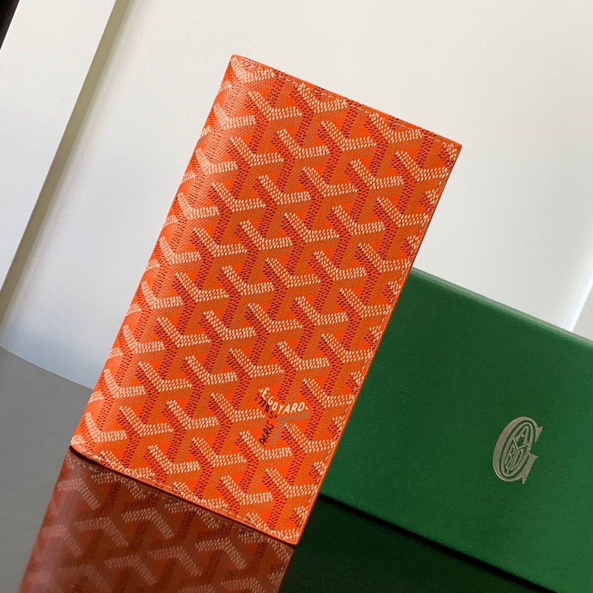 RICHELIEU CHECKBOOK WALLET 19 IN RED ORANGE GOYARDINE CANVAS AND CALFSKIN