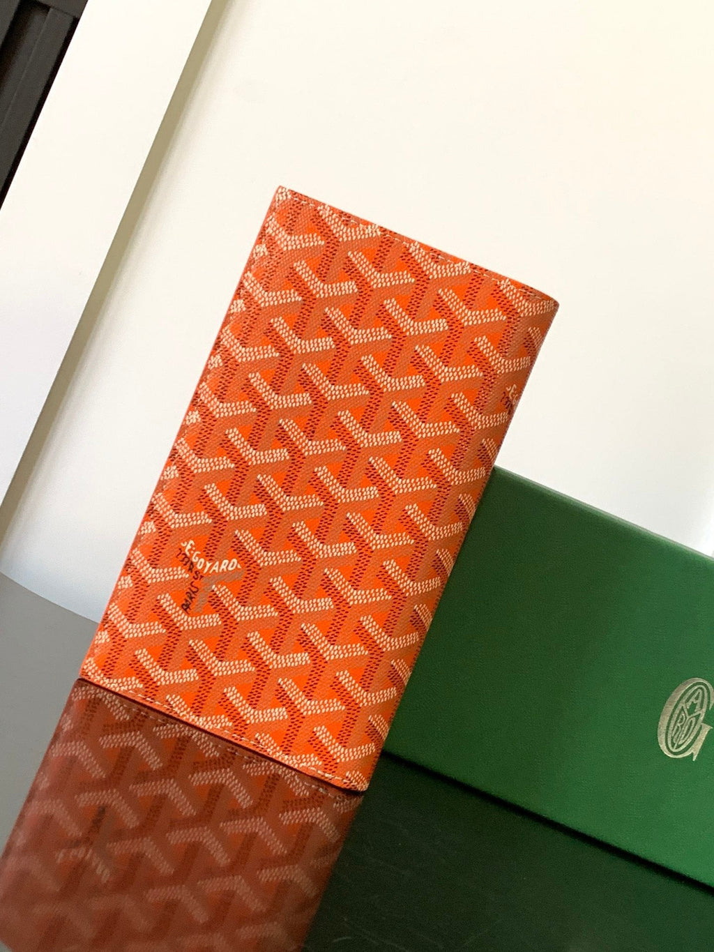 RICHELIEU CHECKBOOK WALLET 19 IN RED ORANGE GOYARDINE CANVAS AND CALFSKIN