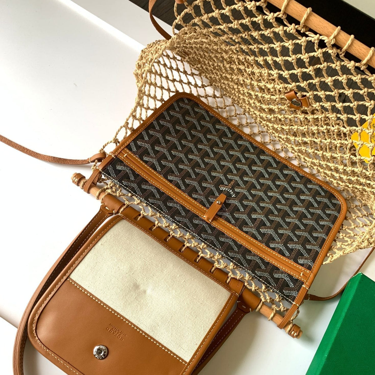 ALIGRE BAG 34 IN BROWN WOVEN RAFFIA AND CALFSKIN