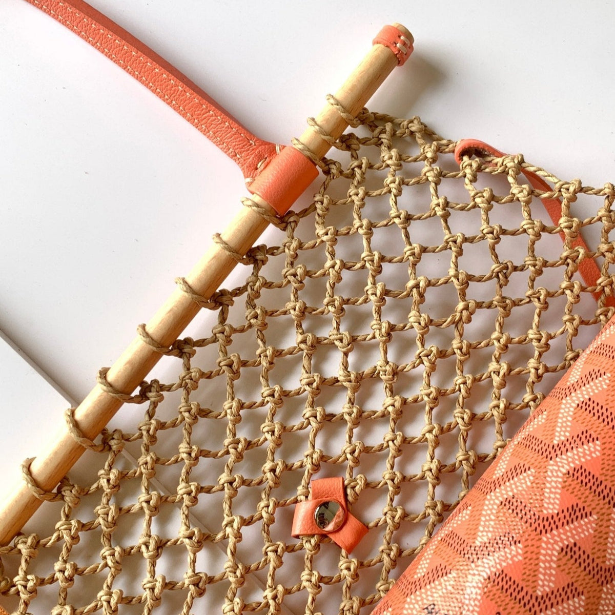 ALIGRE BAG 40 IN RED ORANGE WOVEN RAFFIA AND CALFSKIN