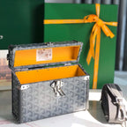 CASSETTE TRUNK BAG 21 IN GREY GOYARDINE CANVAS & CLAMECY COWHIDE
