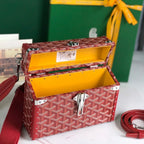 CASSETTE TRUNK BAG 21 IN BURGUNDY RED GOYARDINE CANVAS & CLAMECY COWHIDE