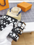 LV Bloom 30mm Belt Silver Buckle Black White Leather