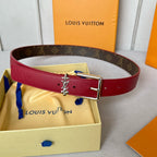 LV Bloom 30mm Belt Silver Buckle Burgundy Brown Leather
