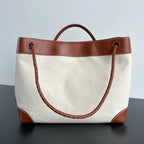LARGE ANDIAMO 42 IN WHITE BROWN CALFSKIN AND CANVAS