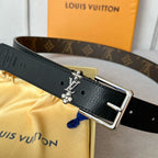 LV Bloom 30mm Belt Silver Buckle Black Brown Leather