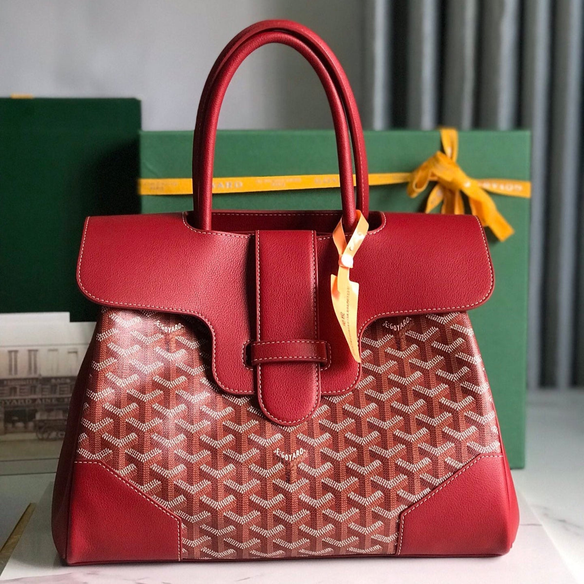 SAIGON SOUPLE BAG 34 IN PERSIAN RED GOYARDINE CANVAS AND CALFSKIN