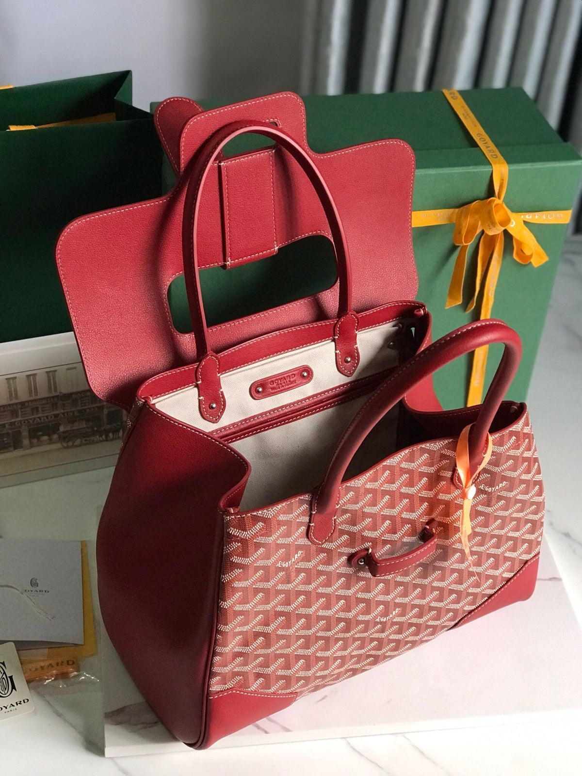 SAIGON SOUPLE BAG 34 IN PERSIAN RED GOYARDINE CANVAS AND CALFSKIN