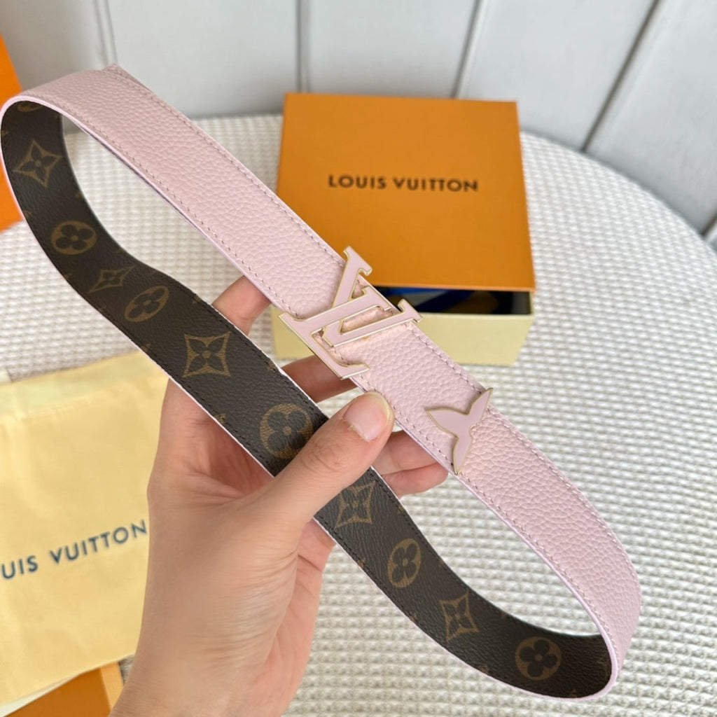 Pretty LV 30mm Reversible Belt Pink Gold Buckle Pink Brown Leather