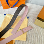 Pretty LV 30mm Reversible Belt Pink Gold Buckle Pink Brown Leather