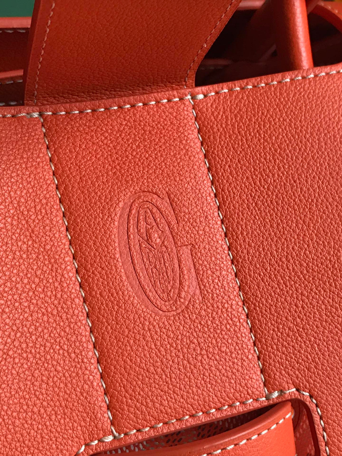 SAIGON SOUPLE BAG 34 IN RED ORANGE GOYARDINE CANVAS AND CALFSKIN