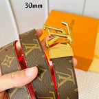 LV Initiales 30mm Reversible Belt Gold Rotating Buckle Red Brown Leather