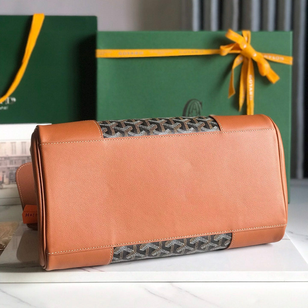SAIGON SOUPLE BAG 34 IN BROWN GOYARDINE CANVAS AND CALFSKIN