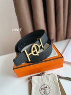 ULYSSE BELT BUCKLE & REVERSIBLE BLACK LEATHER STRAP 38MM GOLD HARDWARE
