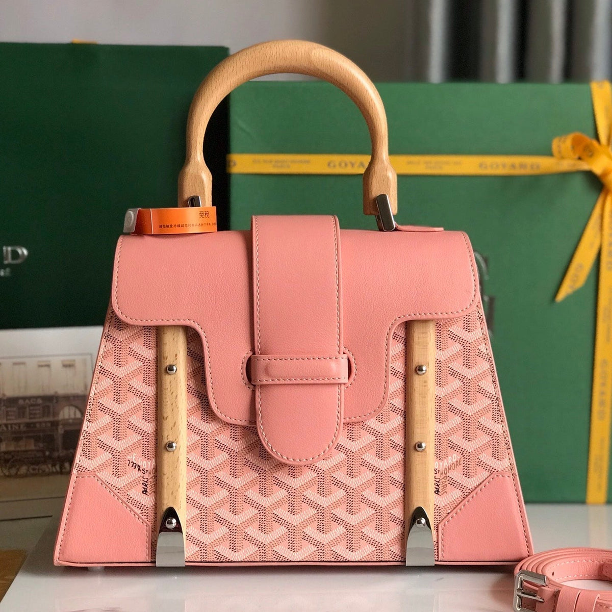 SAÏGON PM BAG 28 IN BABY PINK GOYARDINE CANVAS AND CALFSKIN