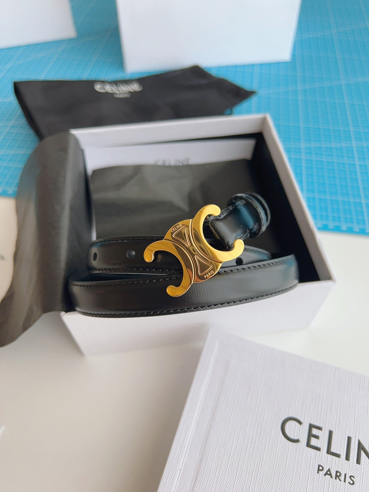 Triomphe Belt 18mm Black Calfskin Gold Buckle